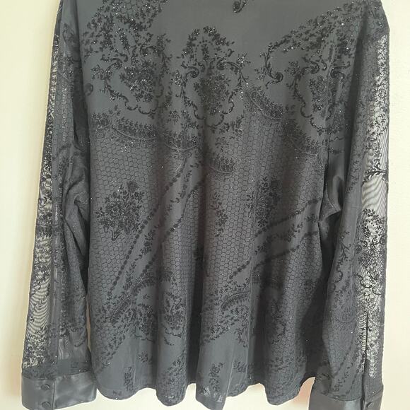 Vintage Y2K Whimsigoth Velvet Burnout Shirt 3X Black Sheer Fairy Goth Witchy - Picture 6 of 12